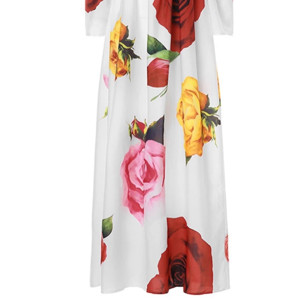 Flower print off the shoulders long dress